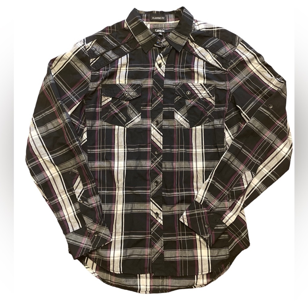 Carbon Classic Fit Plaid Long Sleeve Western Shirt Pearl Button Purple/Black